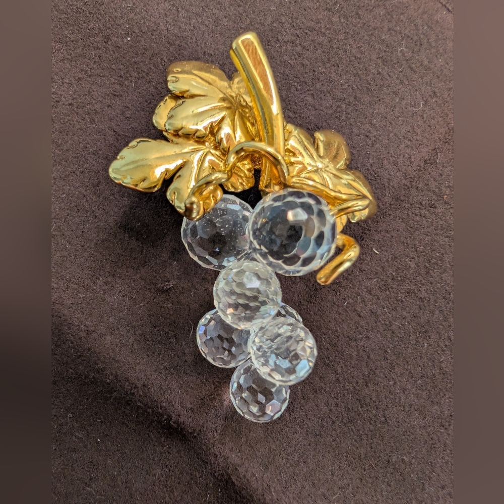 Swarovski Gold Leaf and Grape Brooch